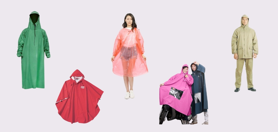 Các kiểu dáng áo mưa phổ biến: Cánh dơi, Bộ, Măng tô..