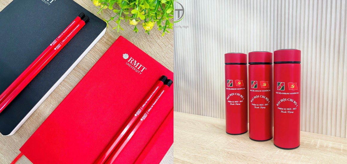 Sổ tay, Bình giữ nhiệt inox 304 in logo: Quà tặng thiết thực cho dân văn phòng