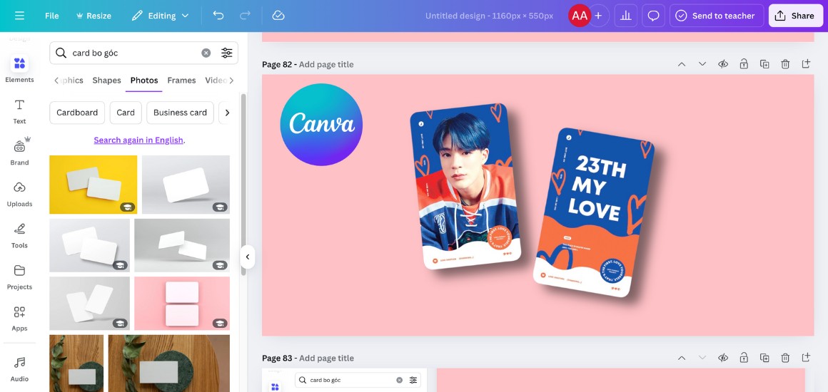 Giao diện Canva giúp cách thiết kế Card bo góc trên Canva dễ dàng.