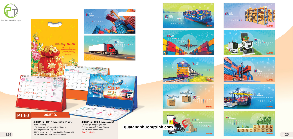 Mẫu lịch Tết để bàn chủ đề Logistics gắn với hình ảnh quen thuộc của ngành vận chuyển hàng hóa