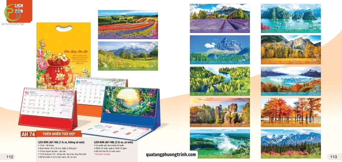 Mẫu lịch Tết Thiên Nhiên Tươi Đẹp để bàn ấn tượng