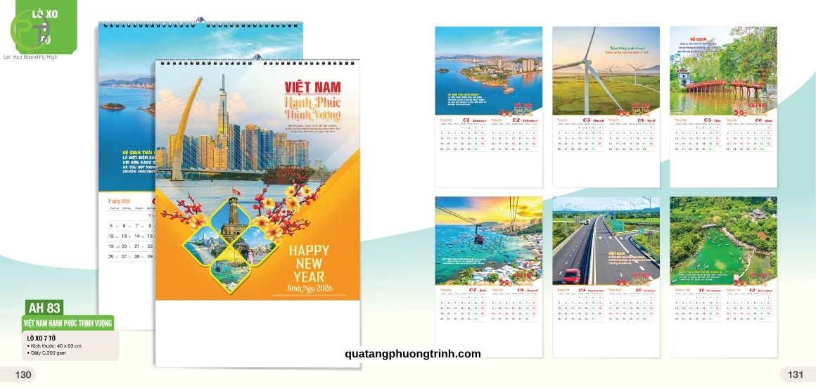 Mẫu lịch treo tường Việt Nam Hạnh Phúc Thịnh Vượng đẹp ấn tượng