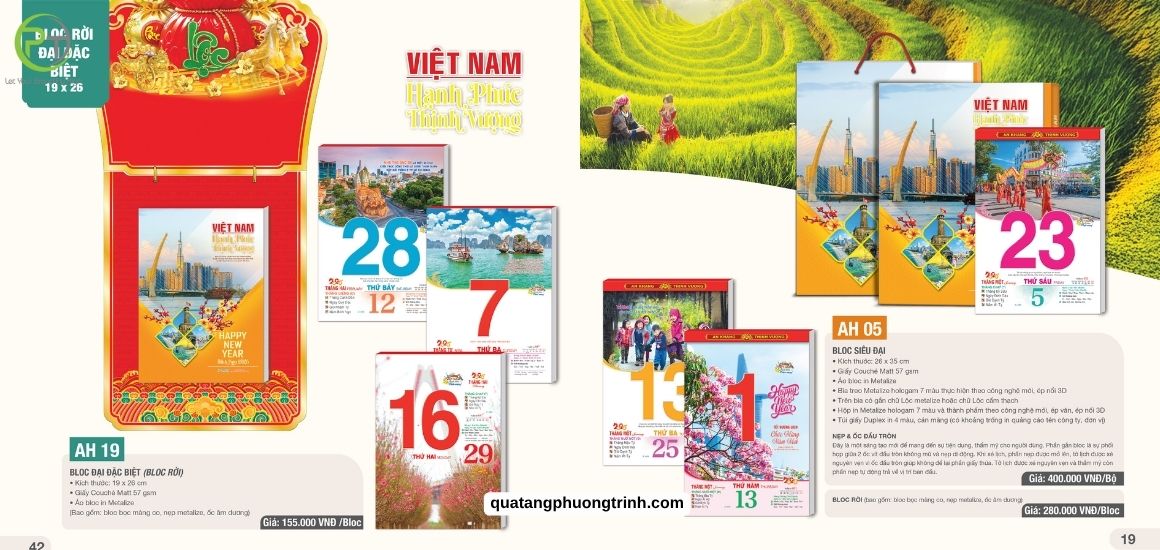 Tham khảo mẫu lịch bloc treo tường Việt Nam Hạnh Phúc Thịnh Vượng mới nhất
