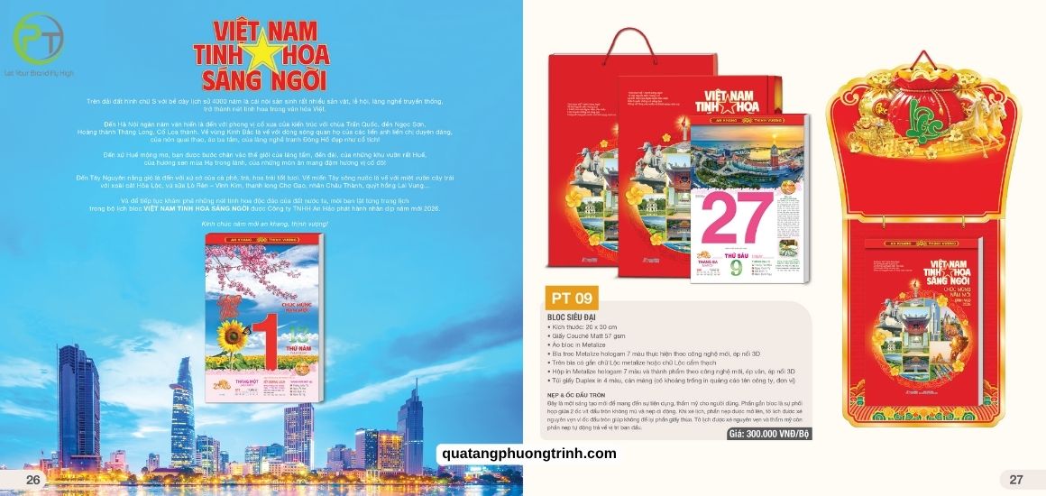 Mẫu lịch Bloc Việt Nam Tinh Hoa Sáng Ngời siêu đại kích thước 20x30cm