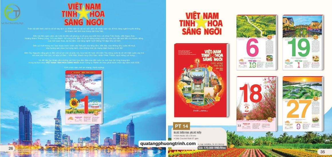 Mẫu lịch Bloc rời siêu đại 20x30cm chủ đề Việt Nam Tinh Hoa Sáng Ngời