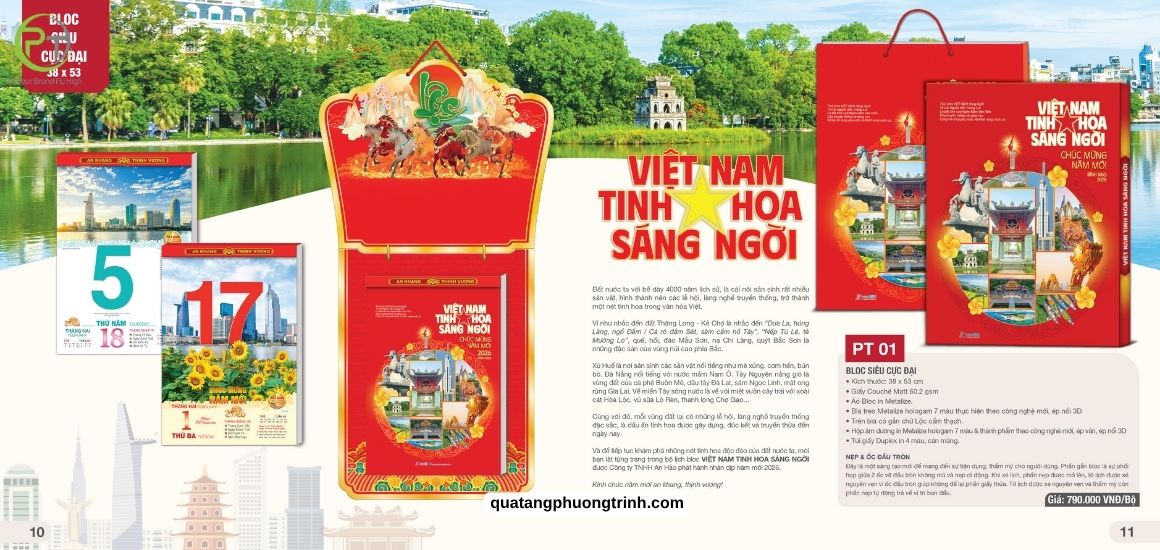 Mẫu lịch Bloc siêu cực đại 38x53 chủ đề Việt Nam Tinh Hoa Sáng Ngời