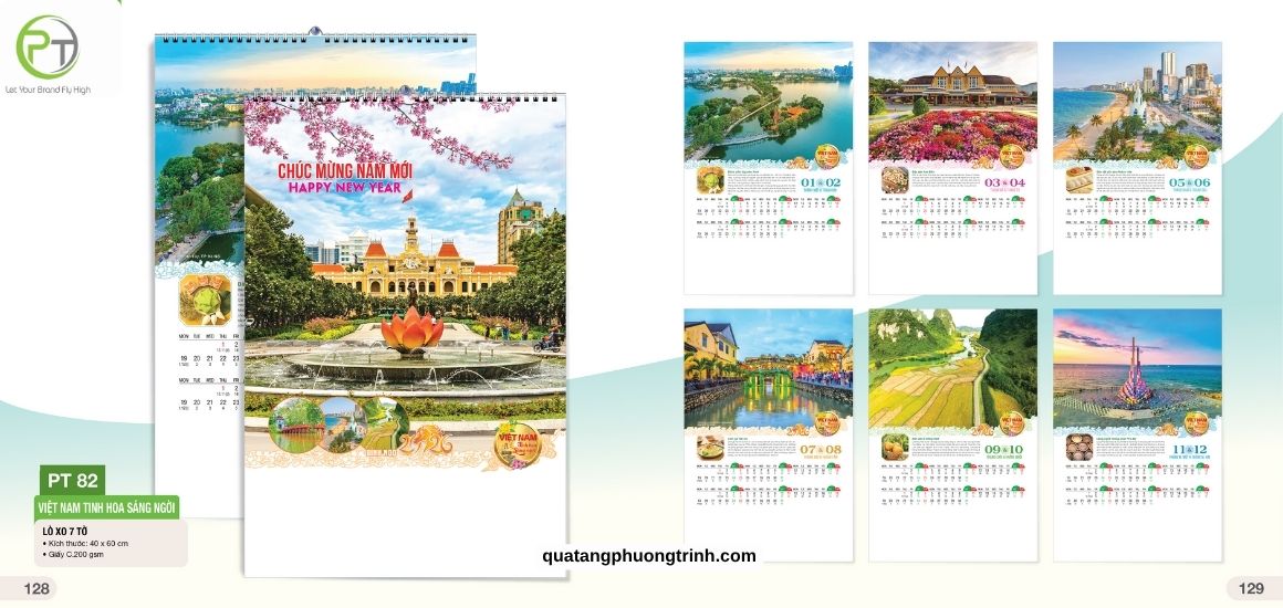 Tham khảo lịch treo tường 7 tờ chủ đề Việt Nam Tinh Hoa Sáng Ngời