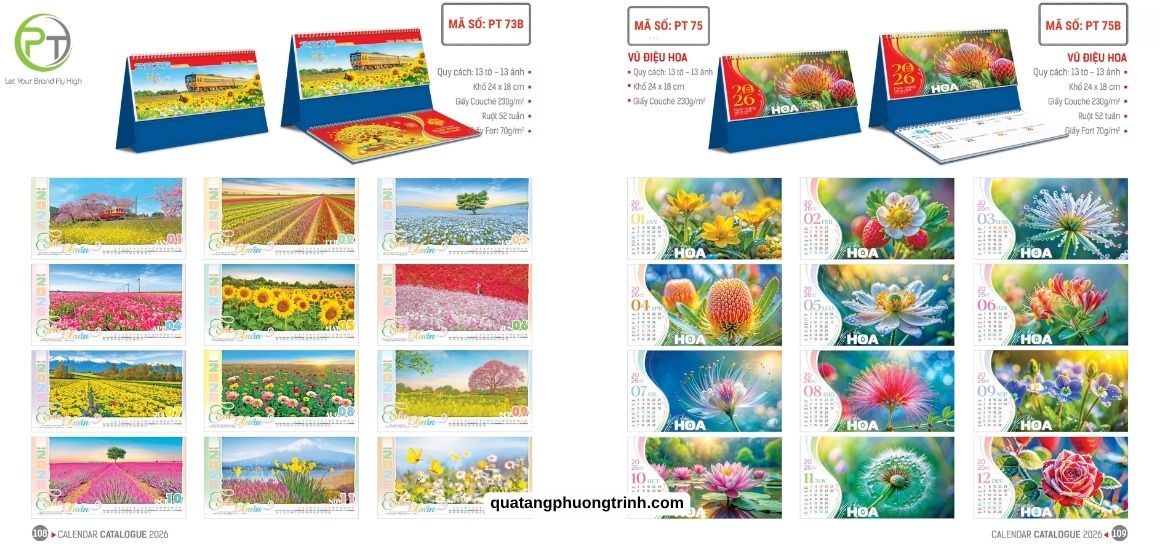 Mẫu lịch Tết Vũ điệu hoa với muôn ngàn sắc hoa ấn tượng