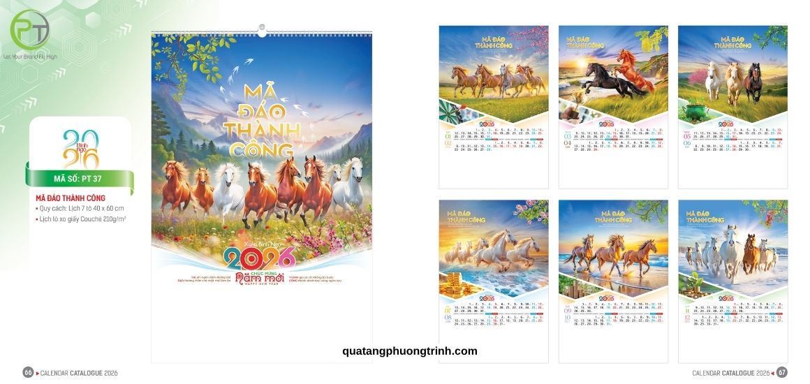 Mẫu lịch Tết chủ đề Mã Đáo Thành Công ý nghĩa cho năm mới