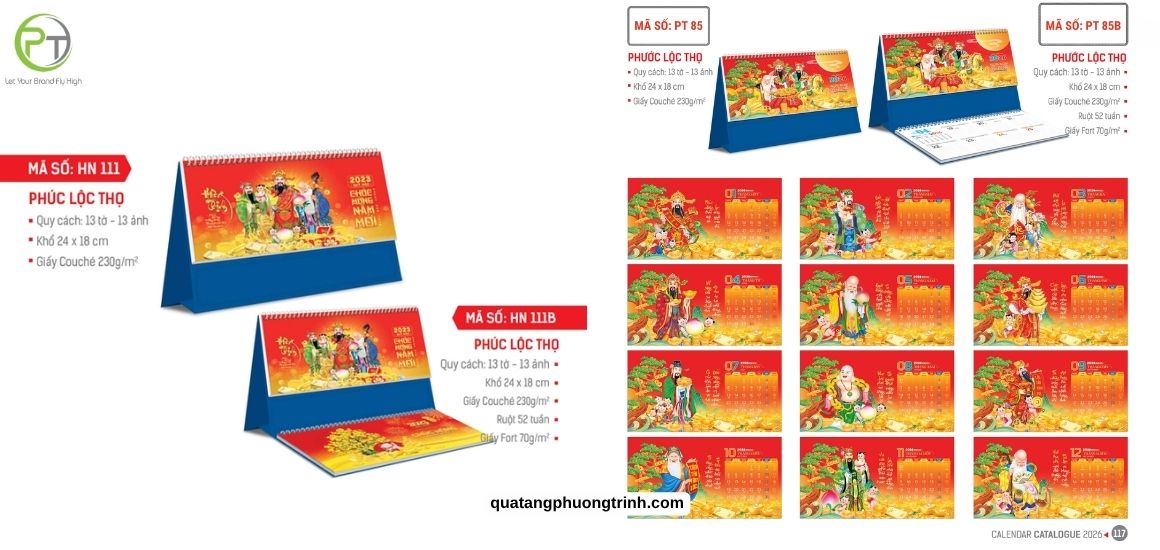 Mẫu lịch để bàn chủ đề Phước Lộc Thọ 