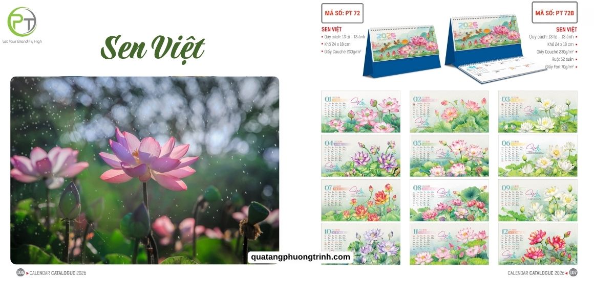 Lịch bàn chủ đề Sen Việt cho năm mới
