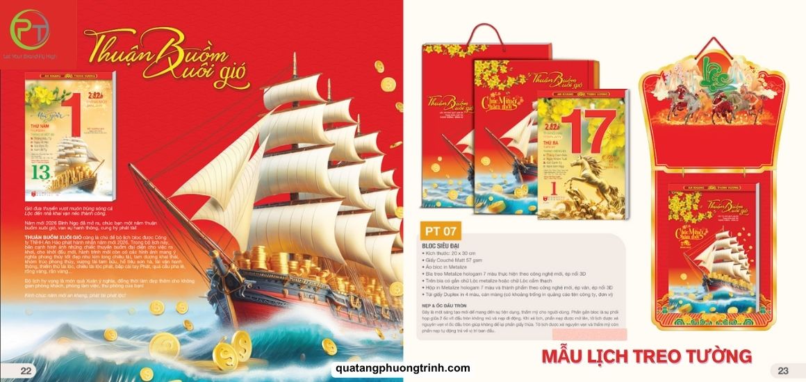 Mẫu lịch Tết treo tường màu đỏ đặc trưng