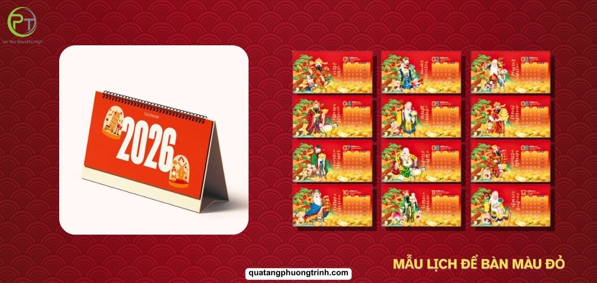 Tham khảo mẫu lịch Tết để bàn màu đỏ tinh tế