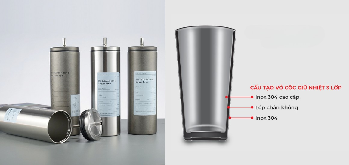 Ly inox giữ nhiệt – Cấu tạo chân không, giữ nhiệt hiệu quả vượt trội