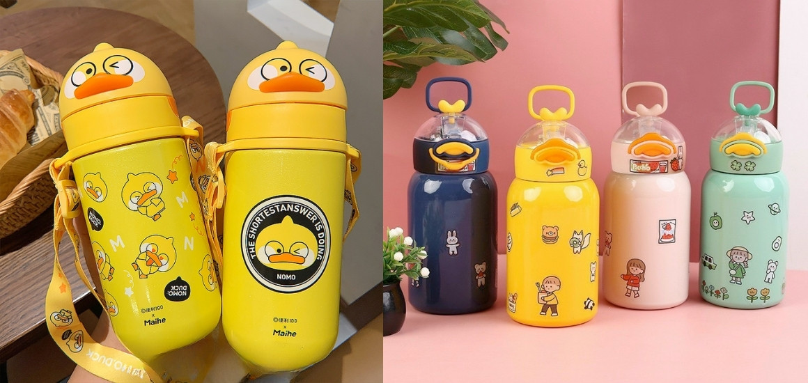  Ly giữ nhiệt in vịt vàng, cute cat phổ biến với các bé gái