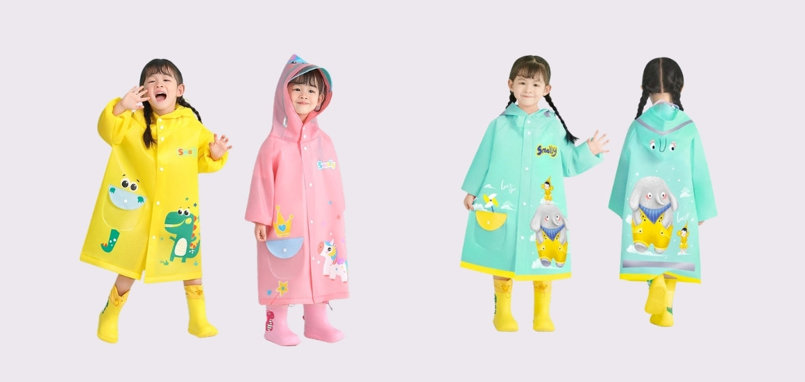 Áo mưa cho bé được ưa chuộng với nhiều kiểu dáng và màu sắc khác nhau.