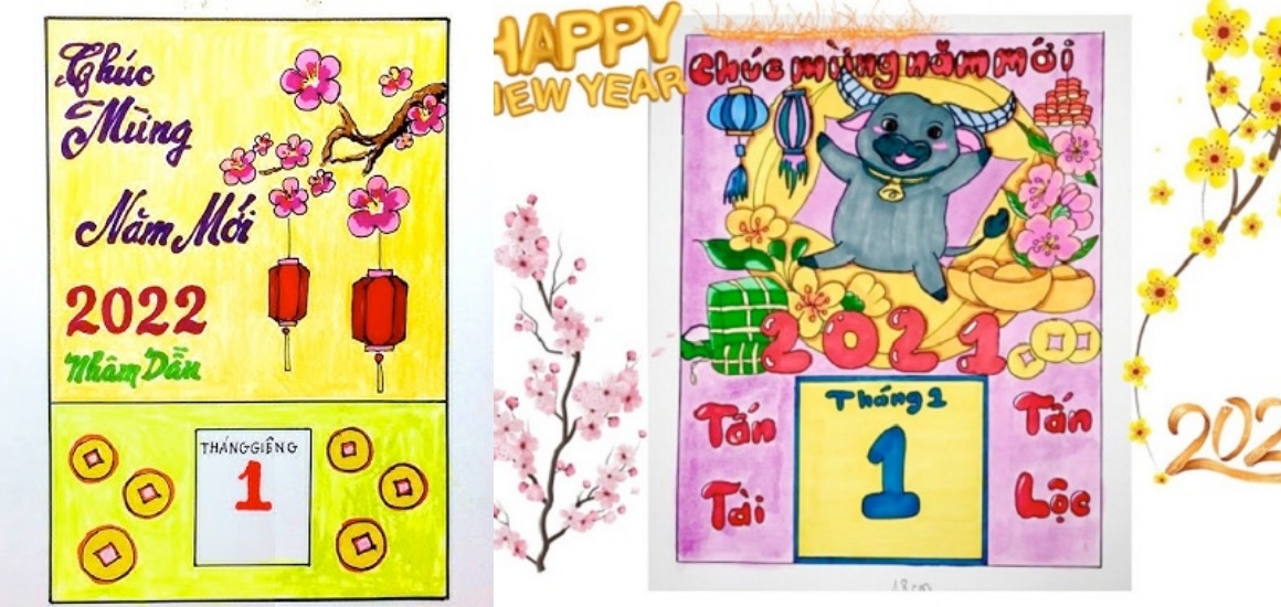 Tranh vẽ trang trí bìa lịch treo tường độc đáo từ trí tưởng tượng của bé