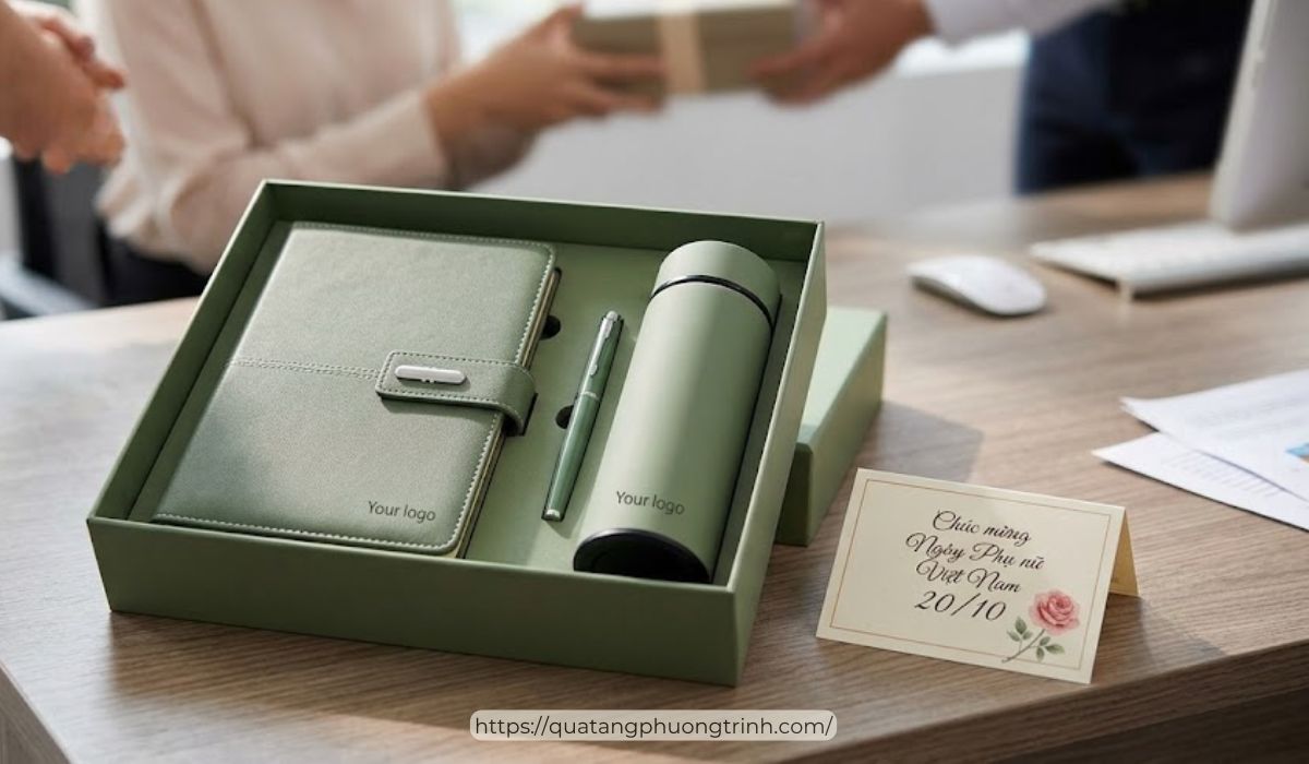 Bộ quà tặng 20/10 3 món đồng bộ thương hiệu được thiết kế tại Phương Trinh