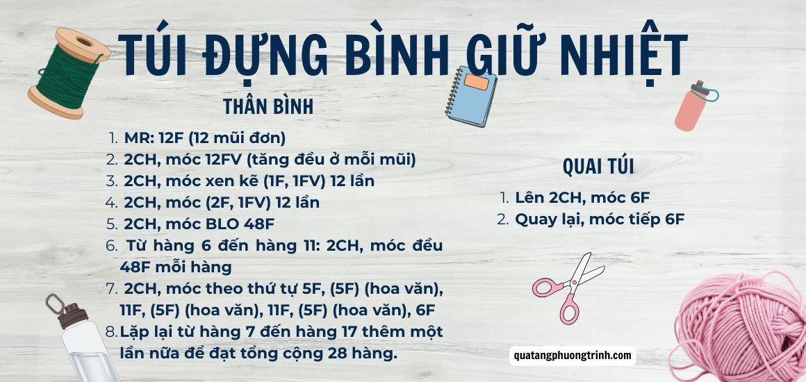 Cách móc túi đựng bình giữ nhiệt handmade cho người mới bắt đầu