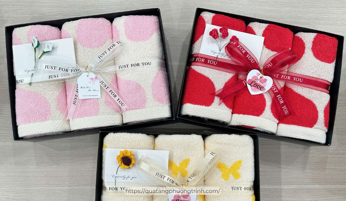 Set khăn 3 món mềm mịn, cao cấp kèm hộp dành tặng vợ yêu ngày 20/10