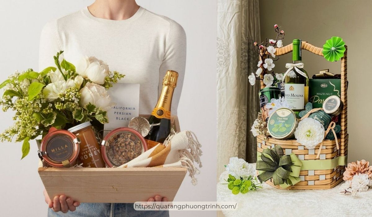 Giỏ quà rượu vang cao cấp sang trọng cho doanh nghiệp 