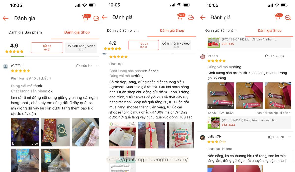 Trích Những bình luận của khách hàng để lại khi mua hàng tại Quà tặng Phương Trinh