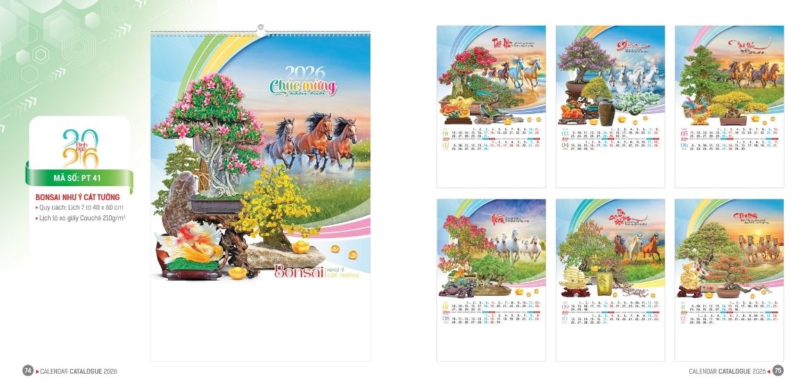 Chi Tiết Tinh Xảo Trên Lịch Tết Bonsai Như Ý Cát Tường