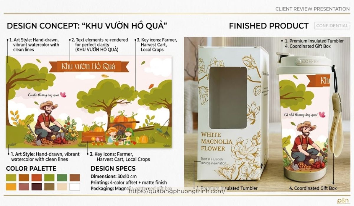 Bản thiết kế món quà tặng được Quà tặng Phương Trinh phác khảo lại dựa trên câu chuyện và ý tưởng có sẵn của khách hàng
