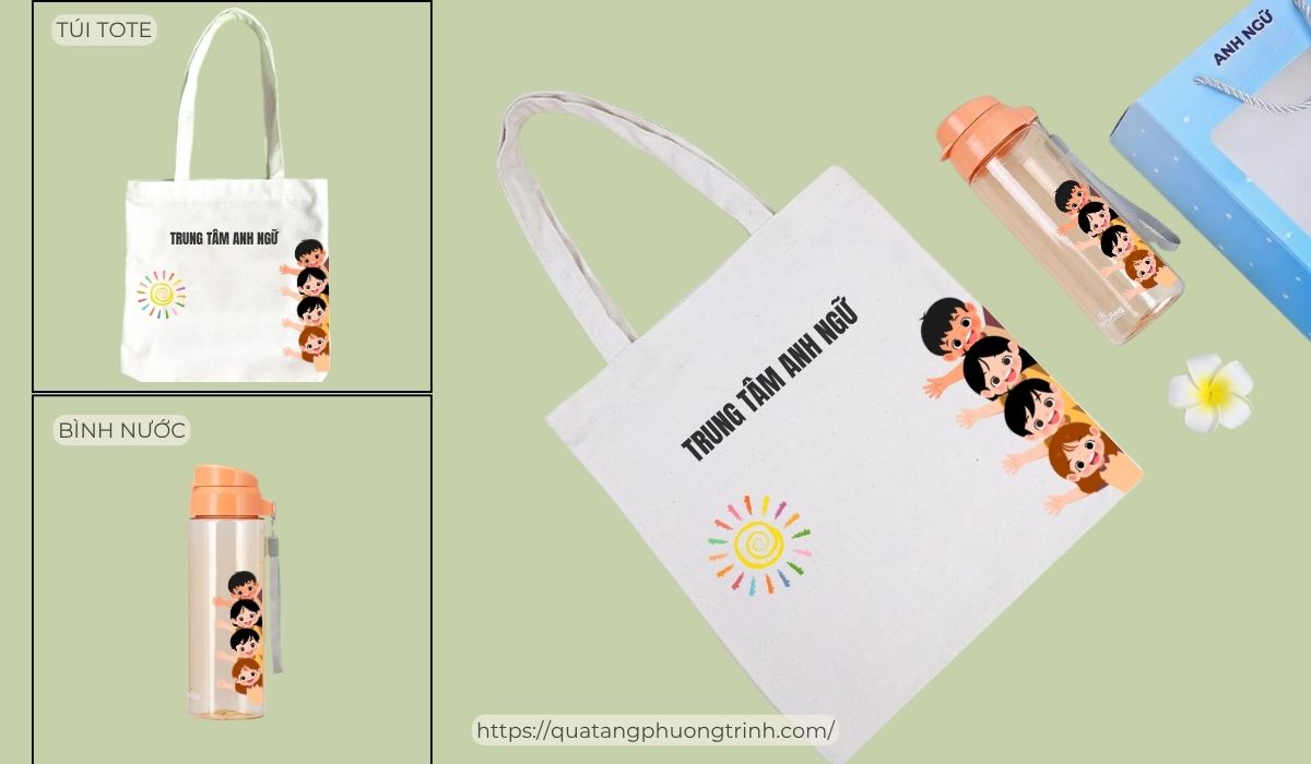 Combo Túi tote + bình nước dành tặng cho bé ngày 1/6