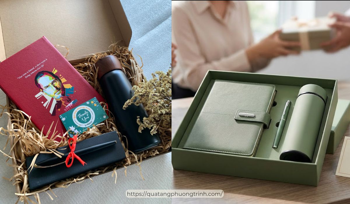 Bộ quà tặng sổ tay kèm bút và bình nhiệt thiết kế tinh tế và tiện lợi dành tặng bạn thân nhân ngày 20/10
