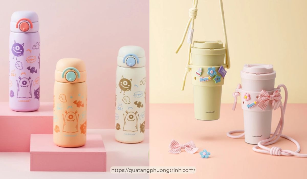 Mẫu bình nước cao cấp an toàn với hoạ tiết dễ thương làm quà tặng tiện ích tặng con gái ngày 20/10