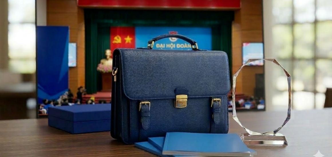 Cặp da cán bộ đoàn đựng tài liệu nghị quyết đại hội