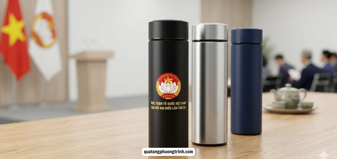 Bình giữ nhiệt in logo và thông điệp đại hội mặt trận các cấp