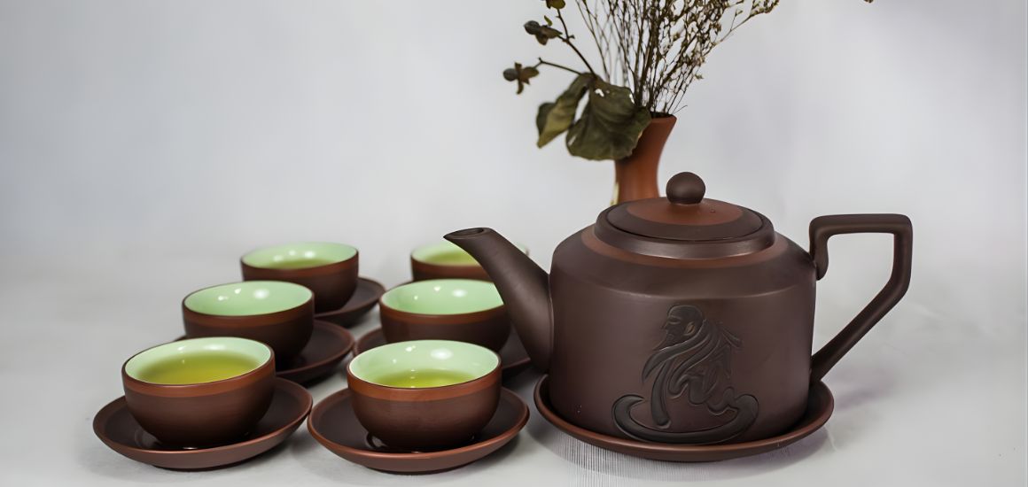 Bộ ấm chén Bát Tràng in logo Hội Nông dân Việt Nam cao cấp