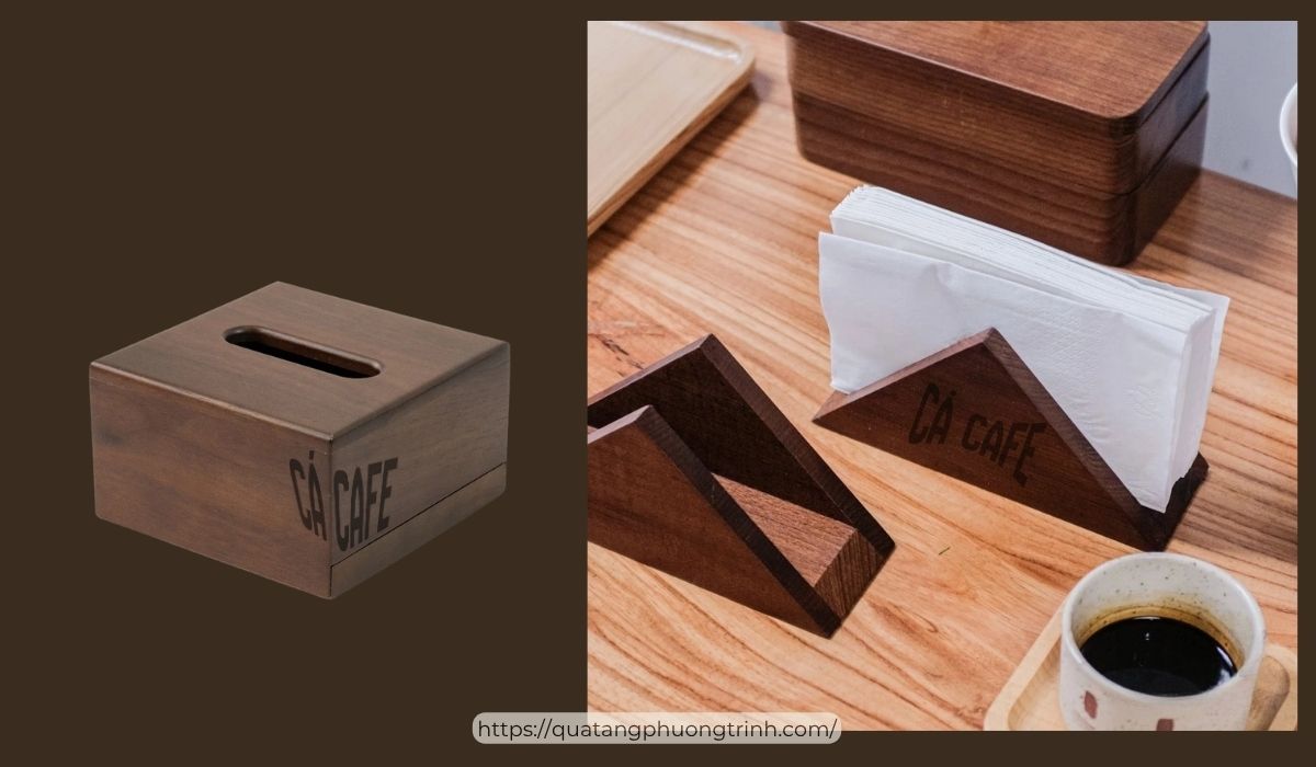 Hộp đựng khăn giấy in logo quán cafe vừa độc đáo vừa giúp đồng bộ nhận diện với quán cafe