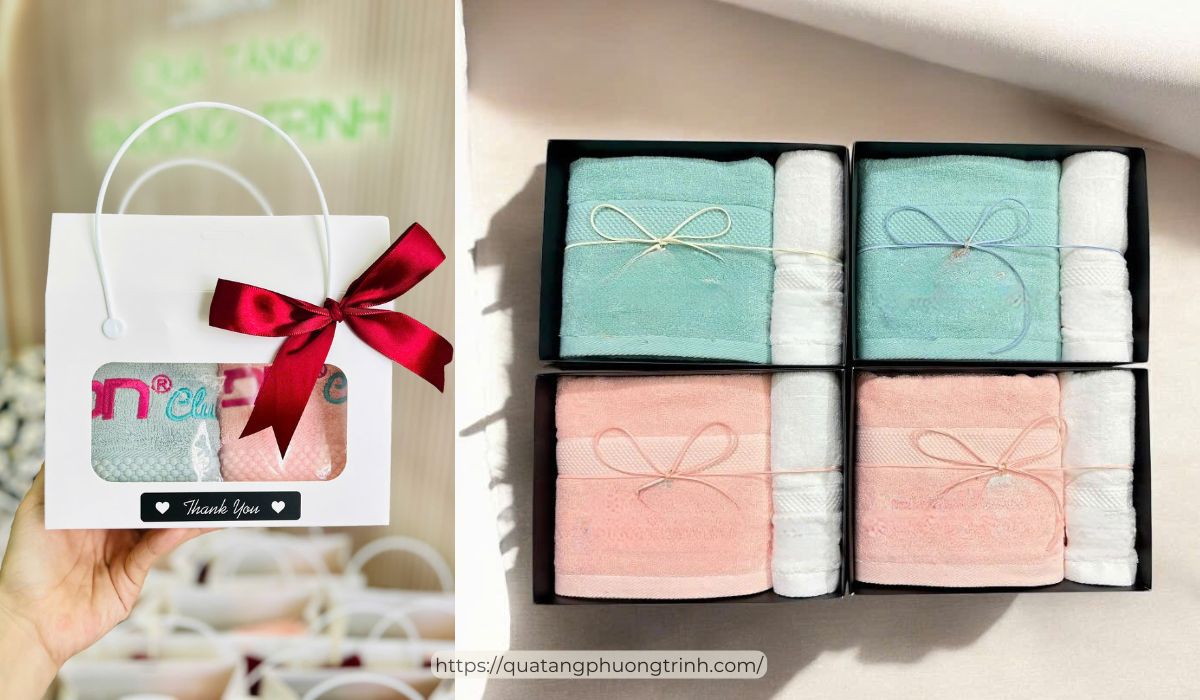 Bộ khăn spa thêu logo spa đồng bộ nổi bật - quà tặng tinh tế khai trương tiệm spa