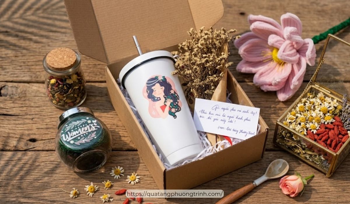 Set quà tặng bình giữ nhiệt kèm trà thảo mộc tặng mẹ 20/10 