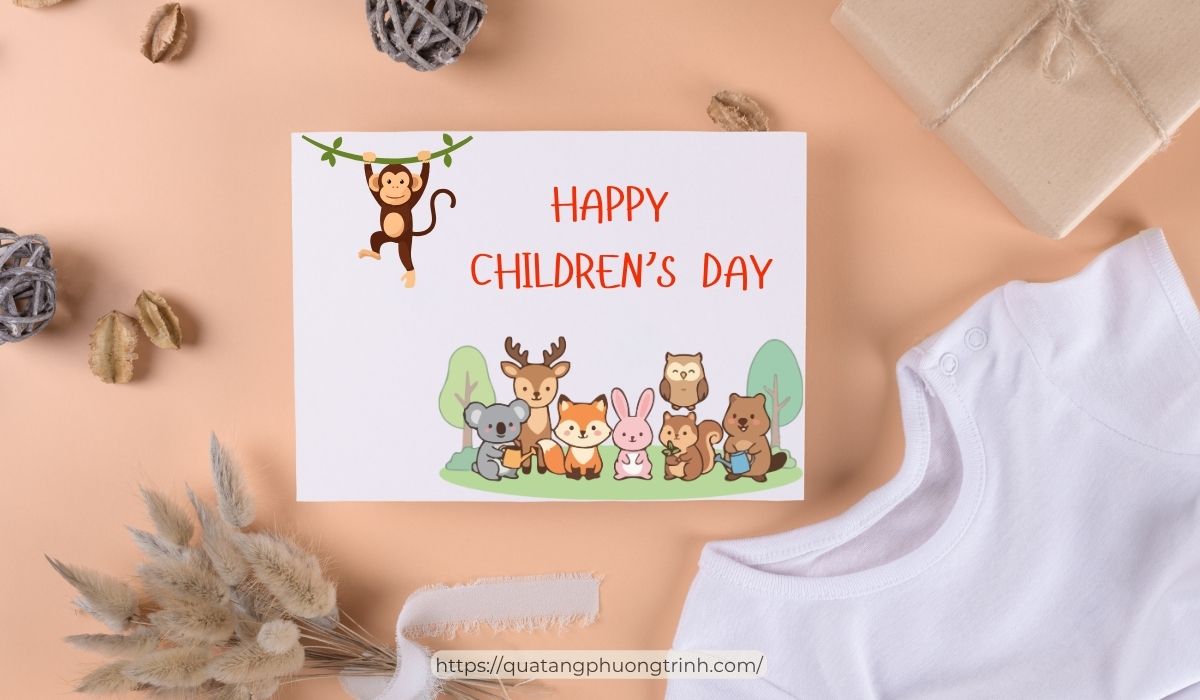 Mẫu thiệp hoạt hình tặng bé nhân ngày quốc tế Thiếu nhi