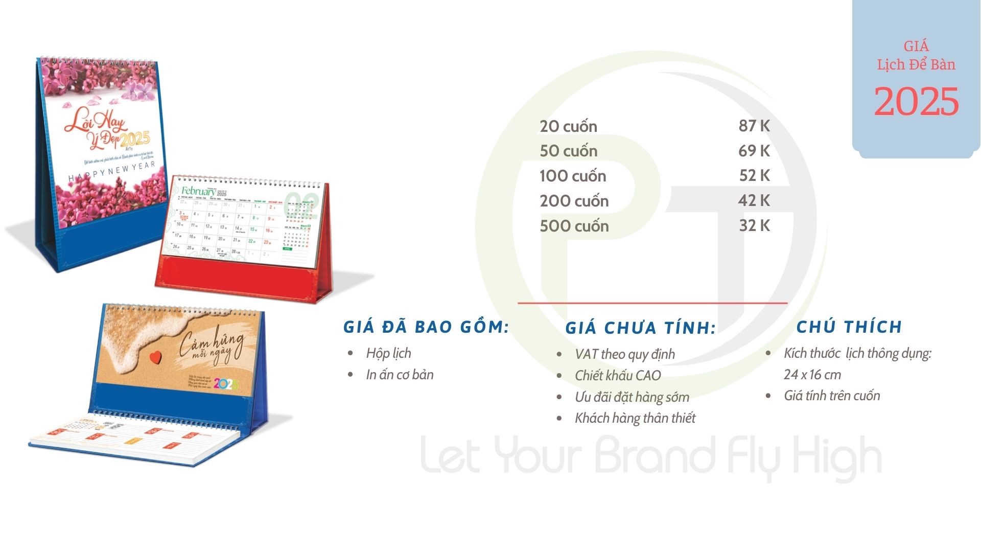 Bảng Giá Tham Khảo Để Đặt In Lịch Để Bàn Năm 2025